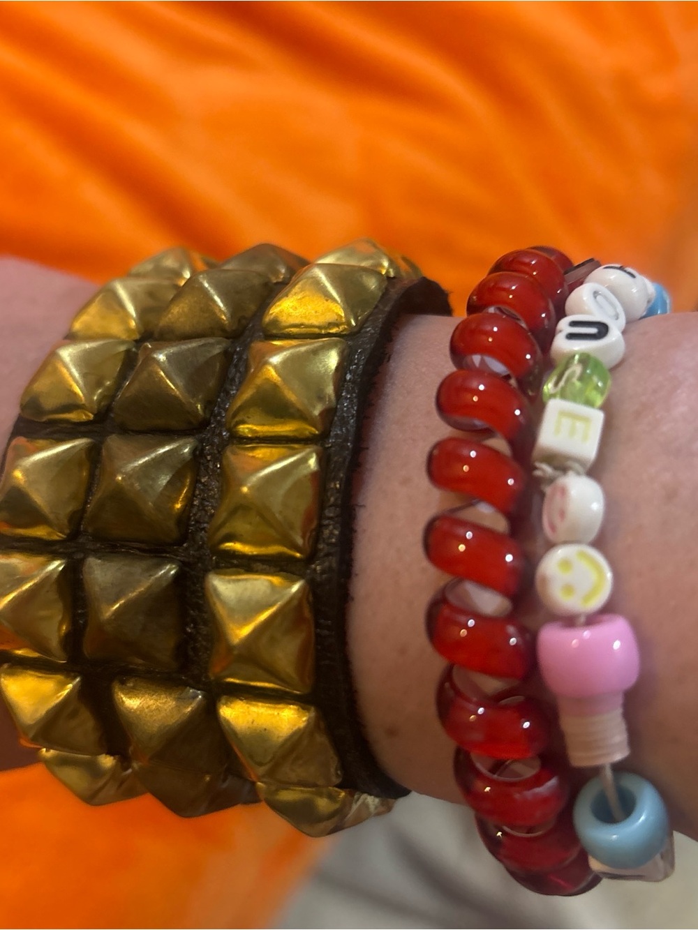 Unisex Handmade Leather Gold Pyramid Stud Leather Bracelet - Fashion Accessory